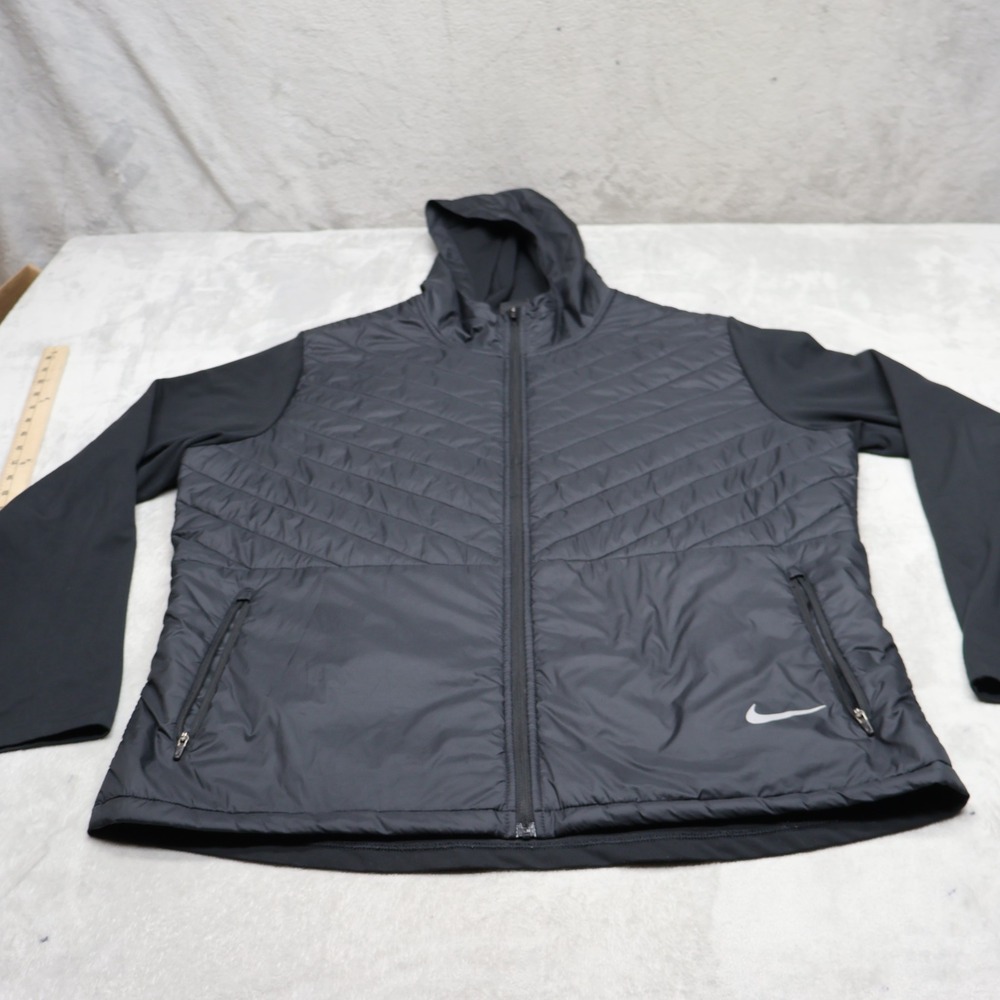 Nike Jacket Mens XL Black AeroLayer Running Quilted Hybrid Full Zip Training Jog